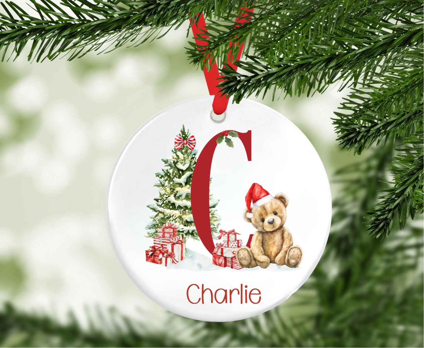 Personalised Teddy Initial Christmas Tree Decoration