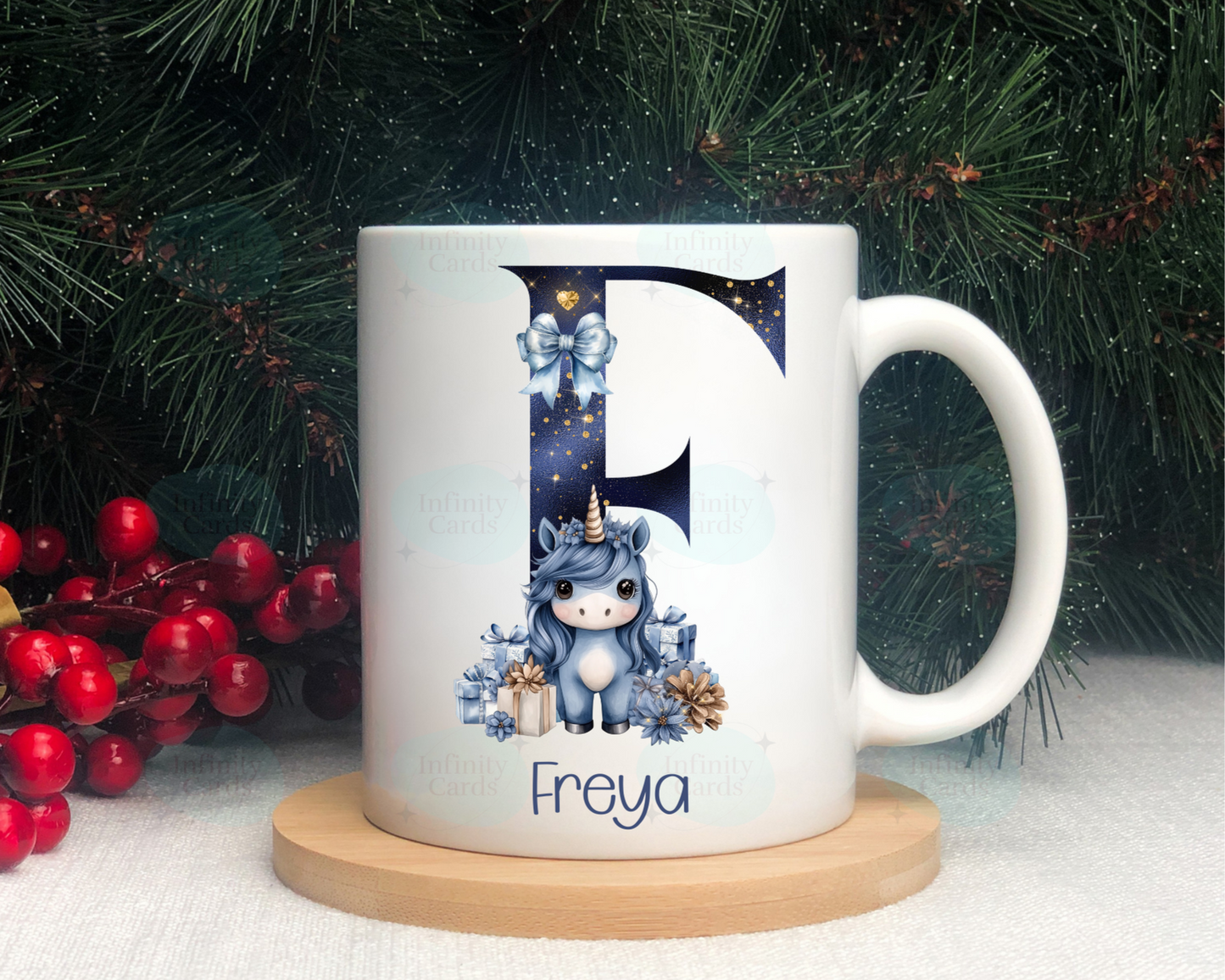 Personalised Unicorn Initial Christmas Mug