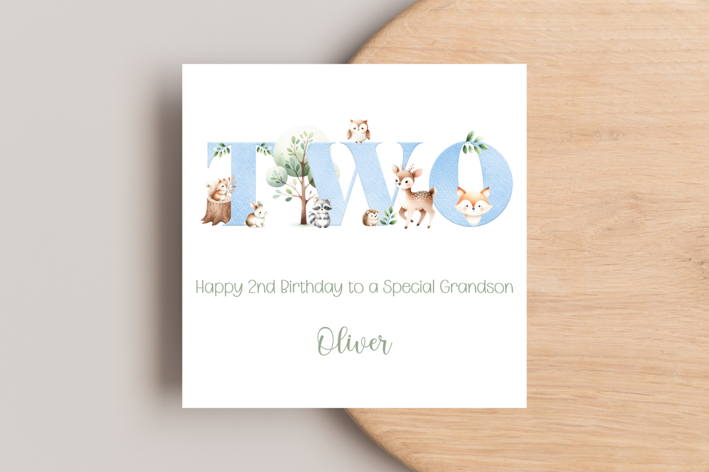 Personalised Woodland Animal 2nd Birthday Card