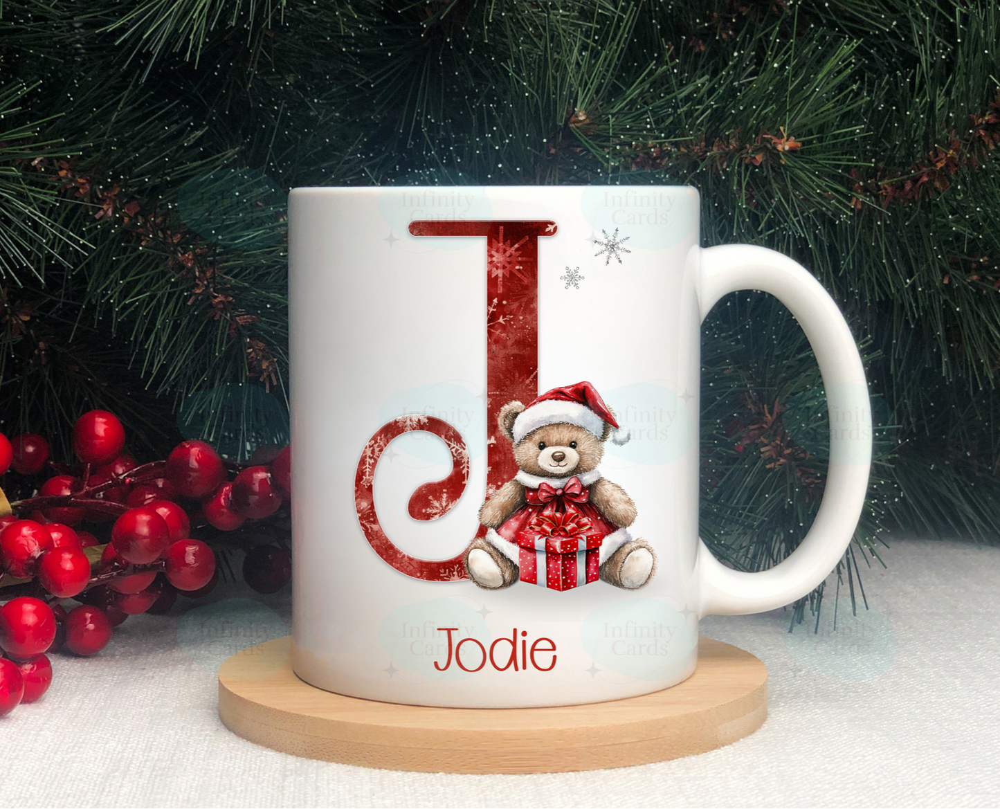 Personalised Teddy Bear Initial Christmas Mug