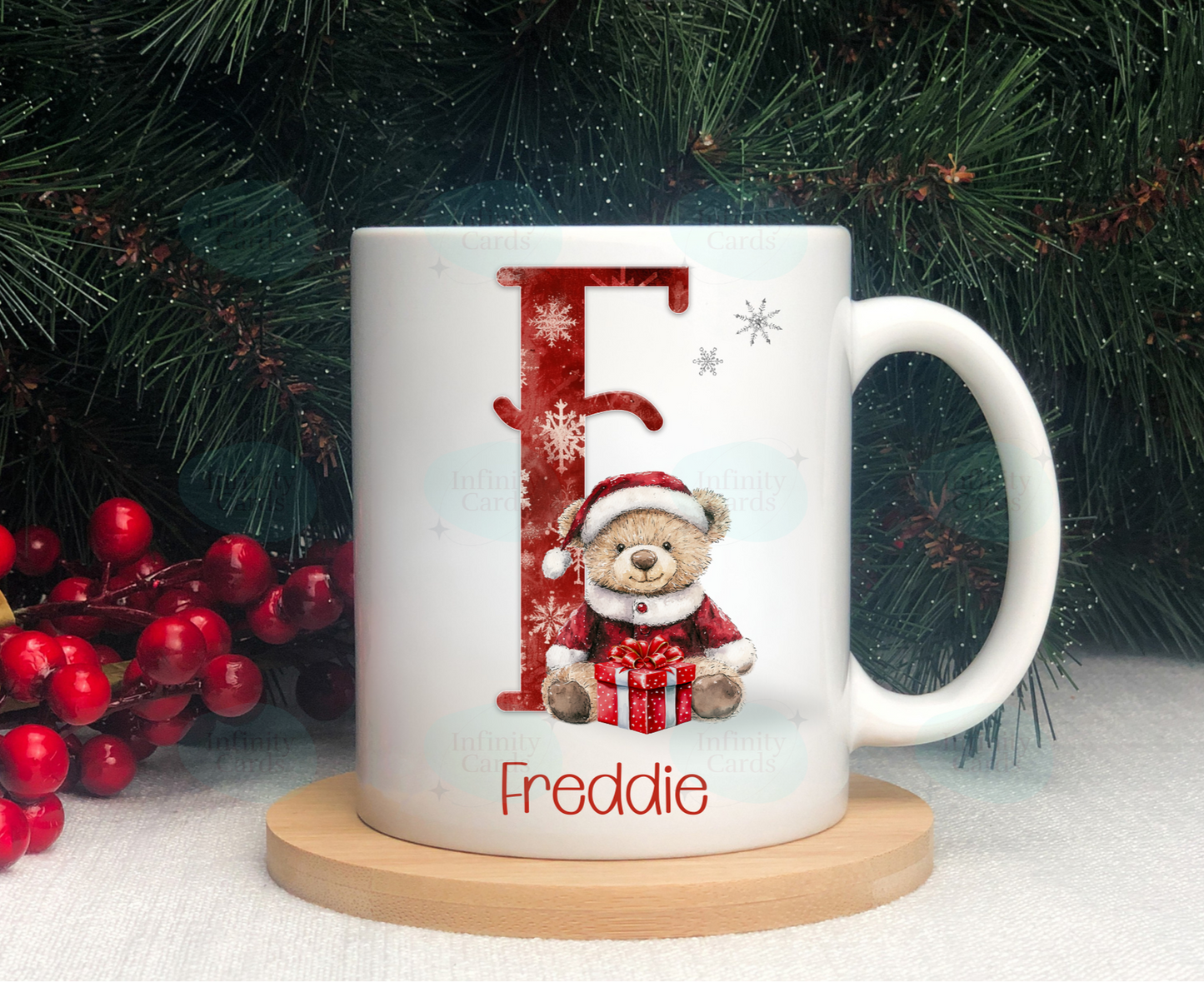 Personalised Teddy Bear Initial Christmas Mug