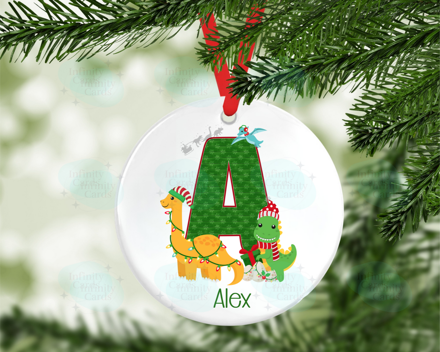 Dinosaur Initial Christmas Bauble