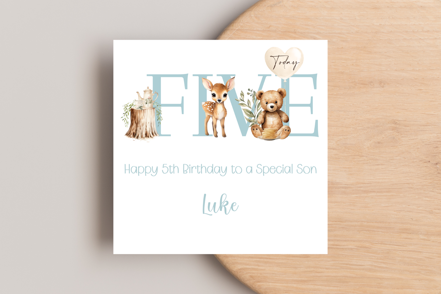 Personalised Woodland Animals 5th Birthday Card