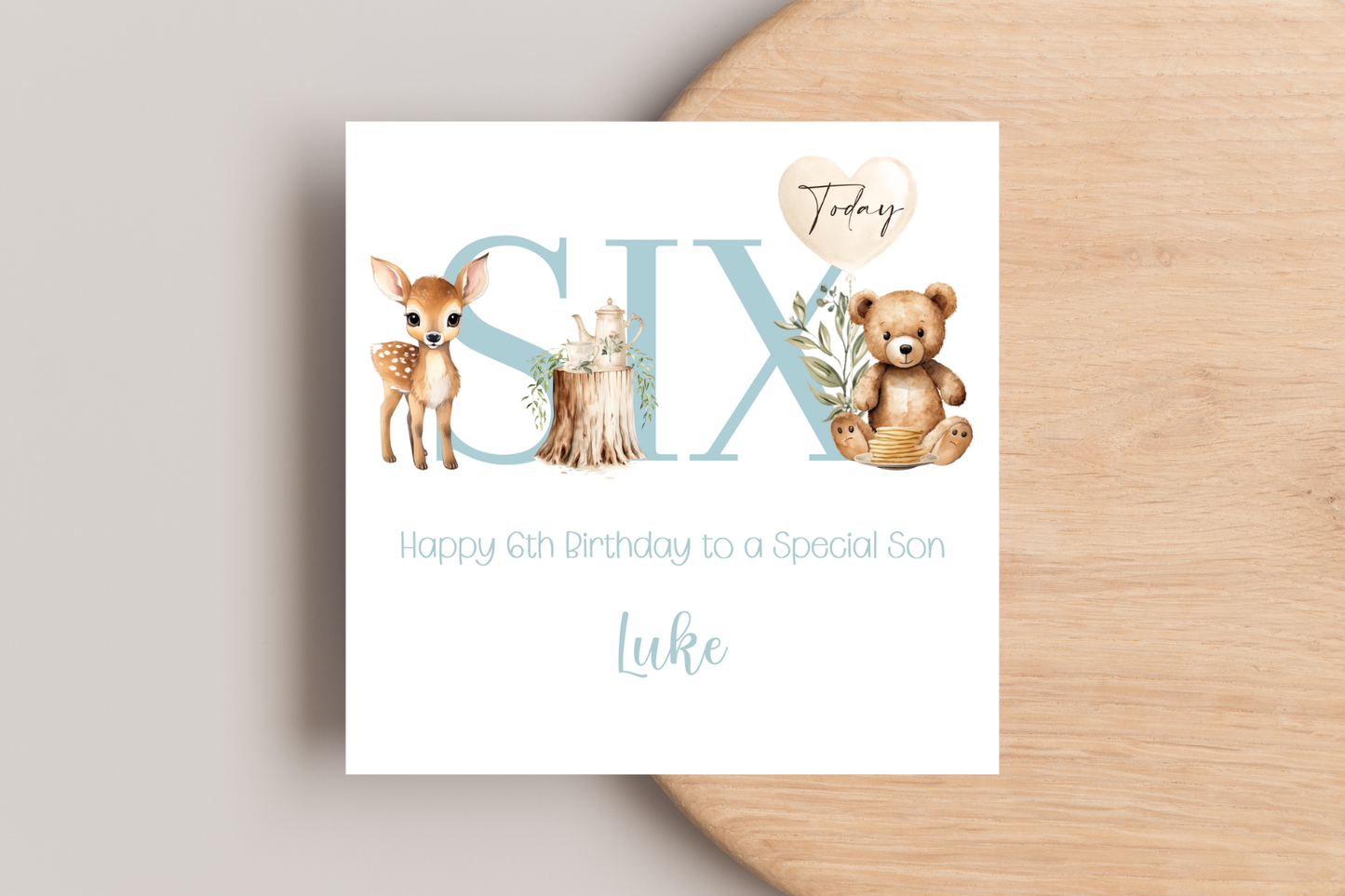 Personalised Woodland Animals 6th Birthday Card