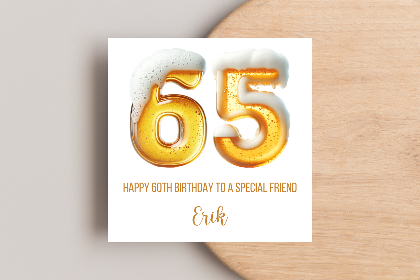 Personalised 65th Beer Number Birthday Card