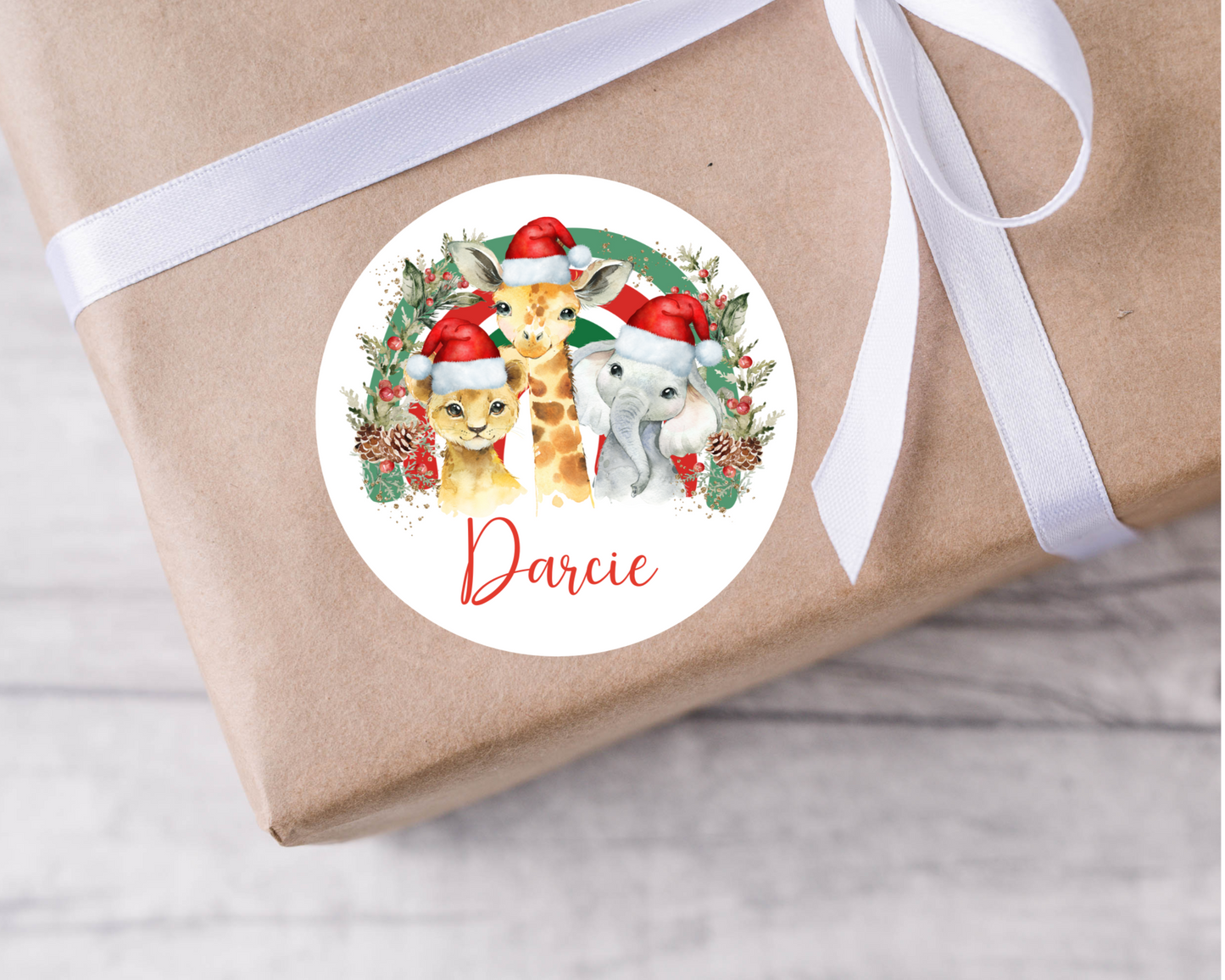 Personalised Safari Animal Rainbow Christmas Present Labels - 12 per sheet