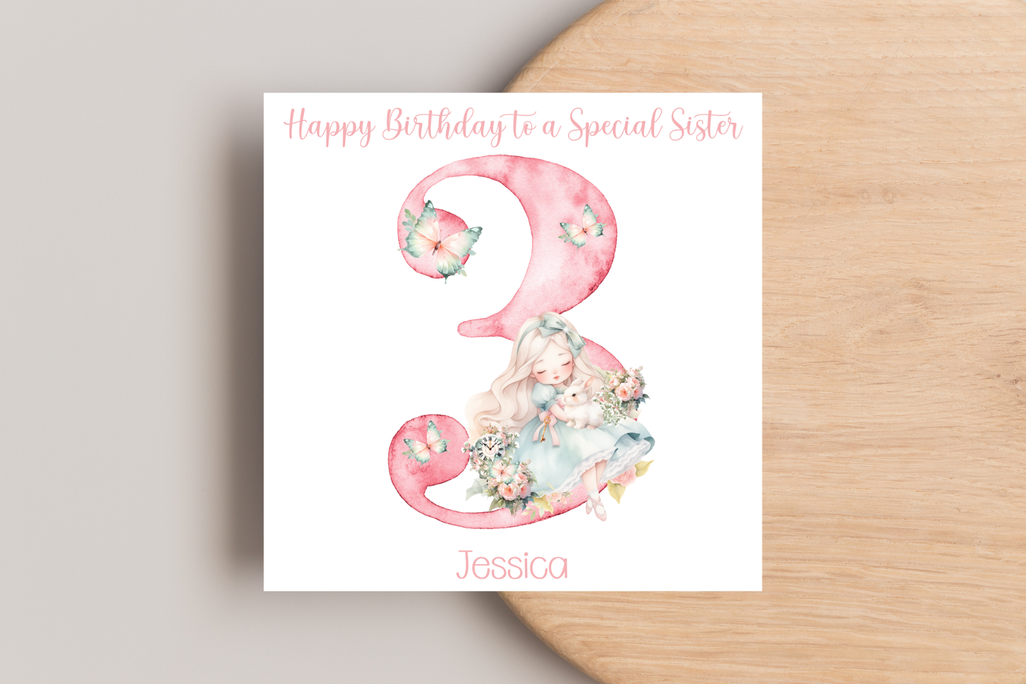 Alice and White Rabbit 3rd Birthday Card