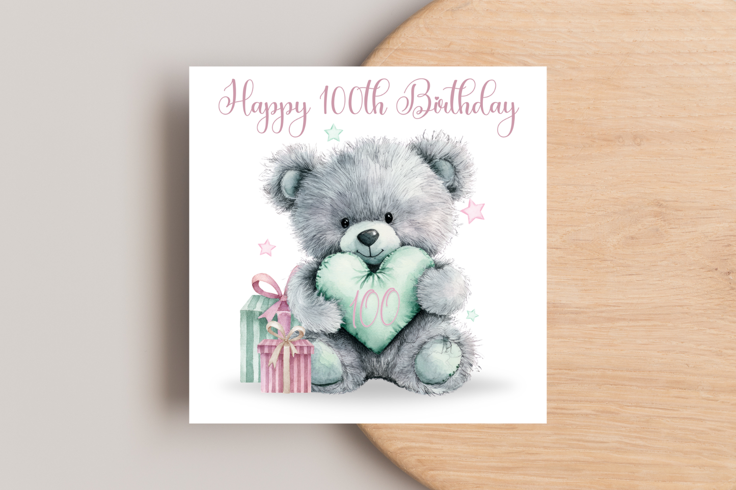 Grey Bear 100th Birthday Card