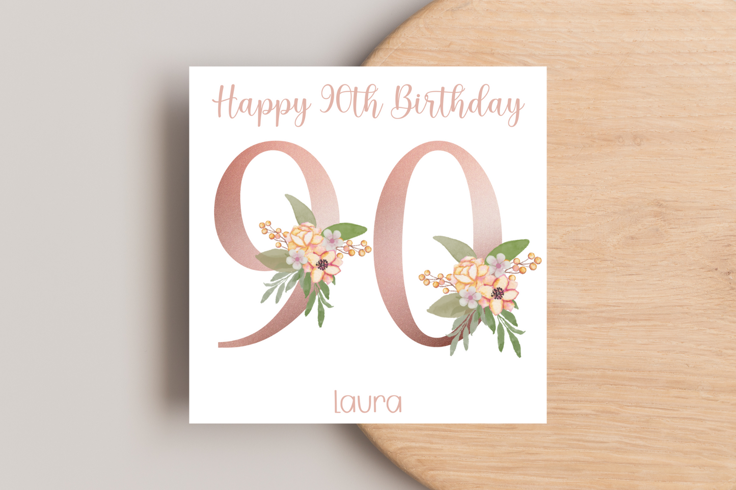Personalised 90th Rose Gold Floral Birthday Card