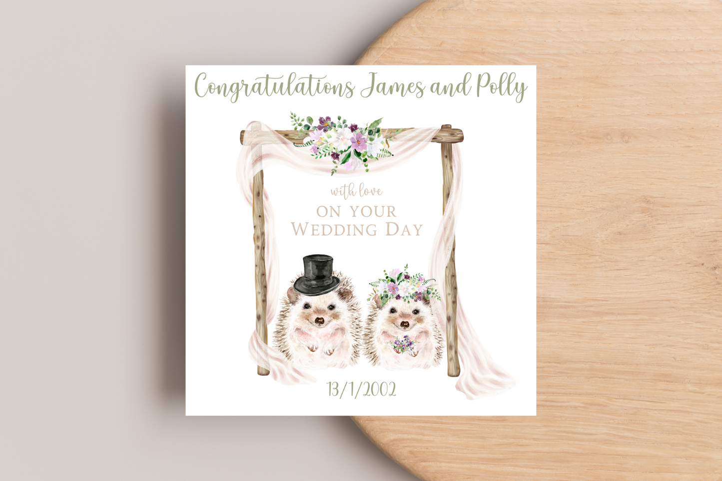 Hedgehog Bride and Groom Personalised wedding day Card