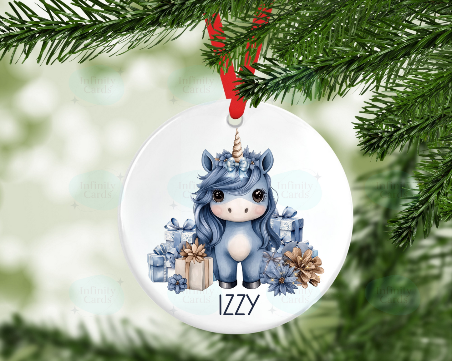 Personalised Blue Unicorn Tree Decoration