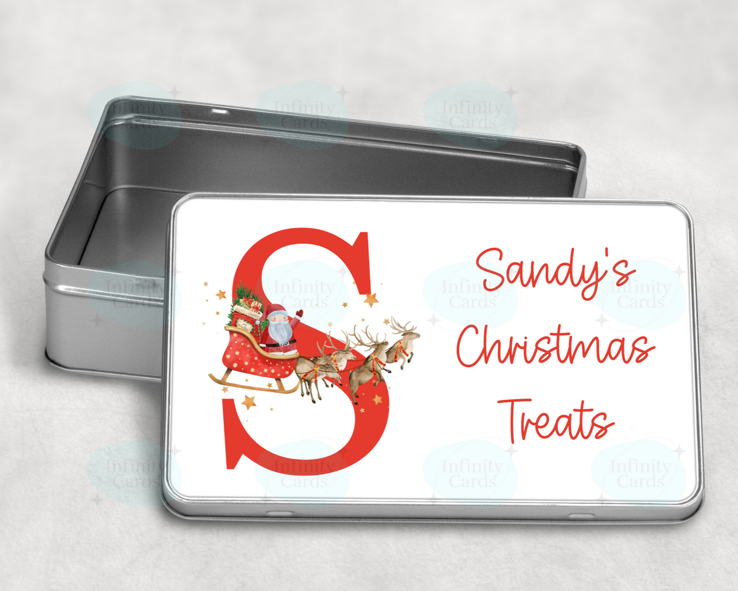Personalised Red Santa Sleigh Christmas Treat Tin