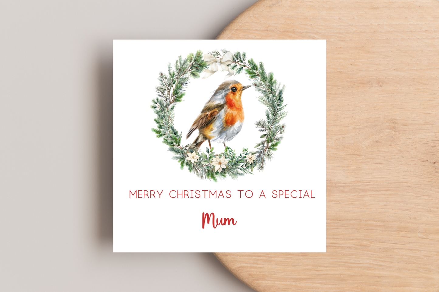 Personalised Robin in Wreath Christmas Card