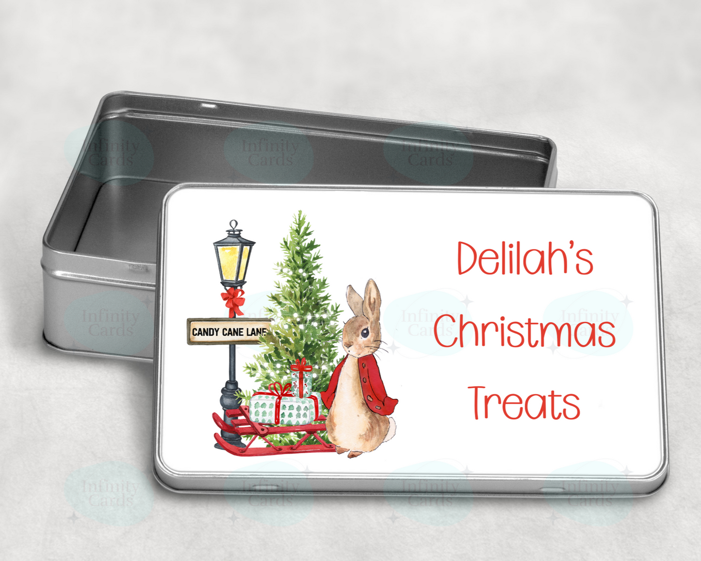 Personalised Peter Rabbit Christmas Treat Tin