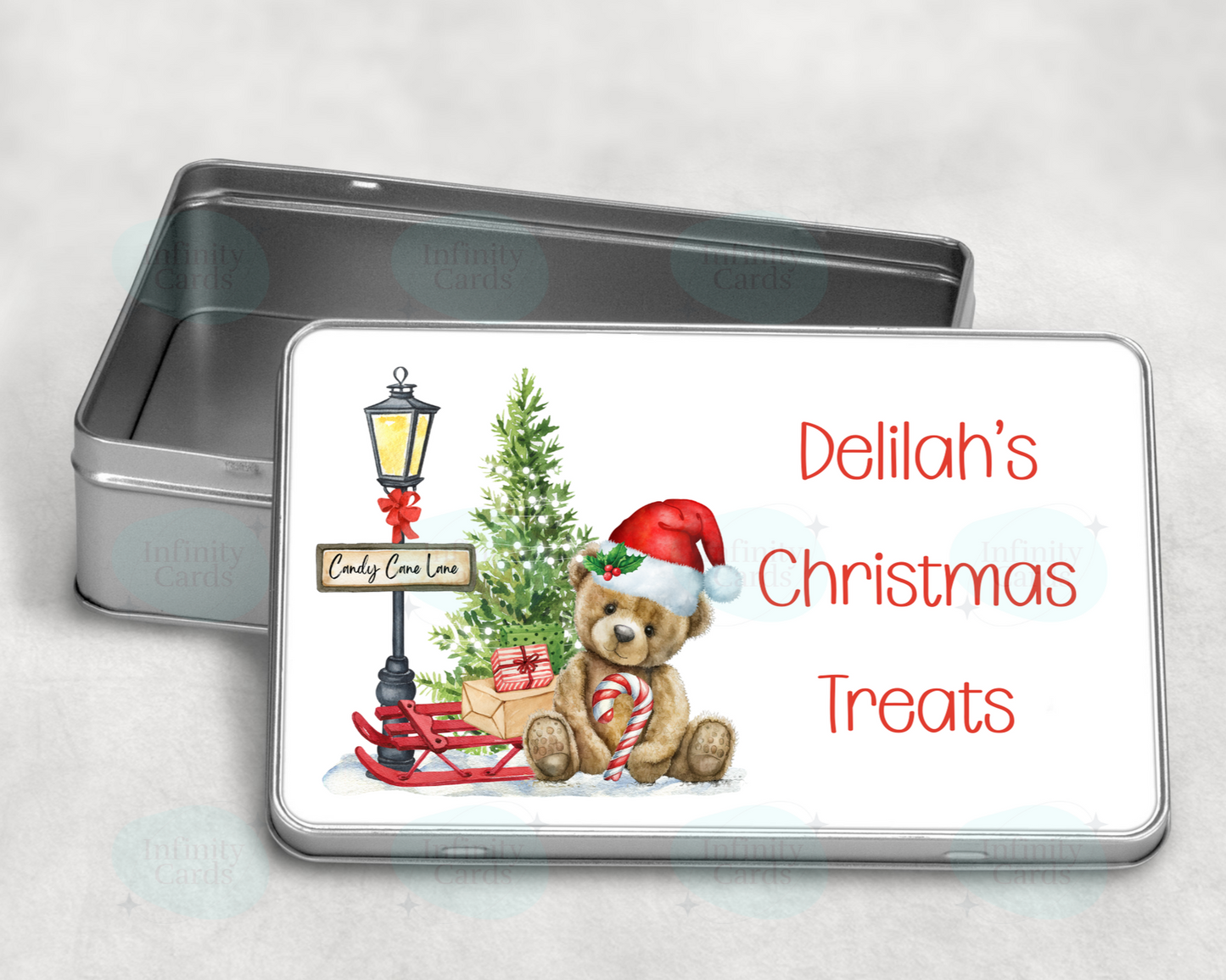 Personalised Teddy Christmas Treat Tin