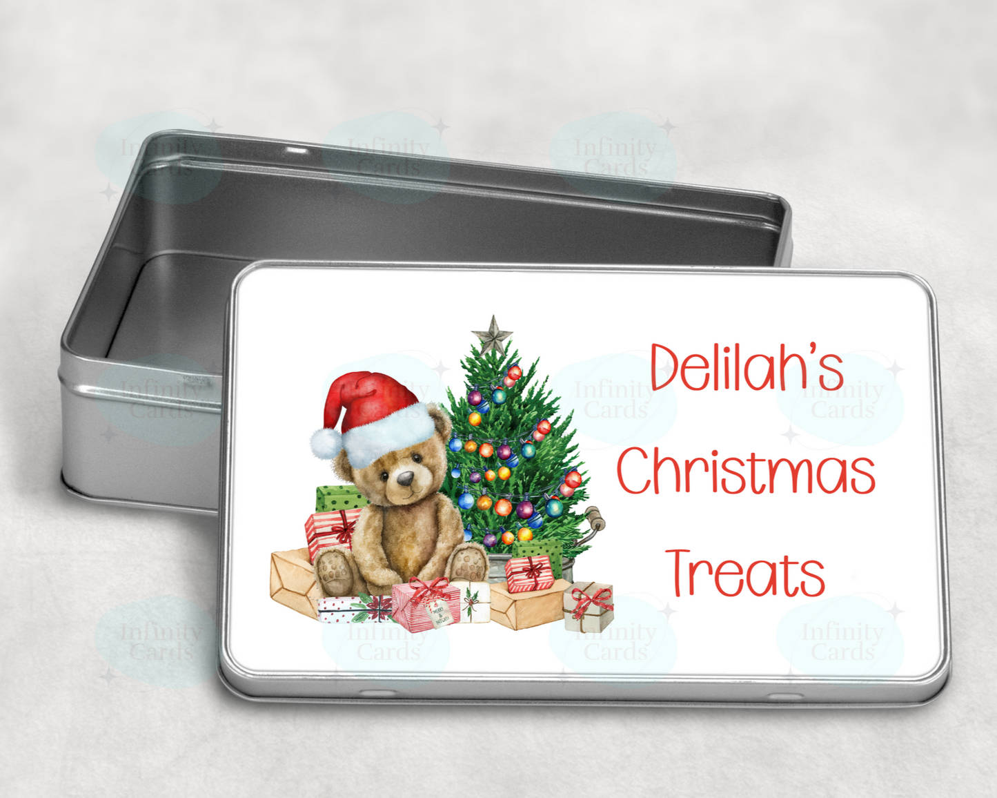 Personalised Teddy Christmas Treat Tin