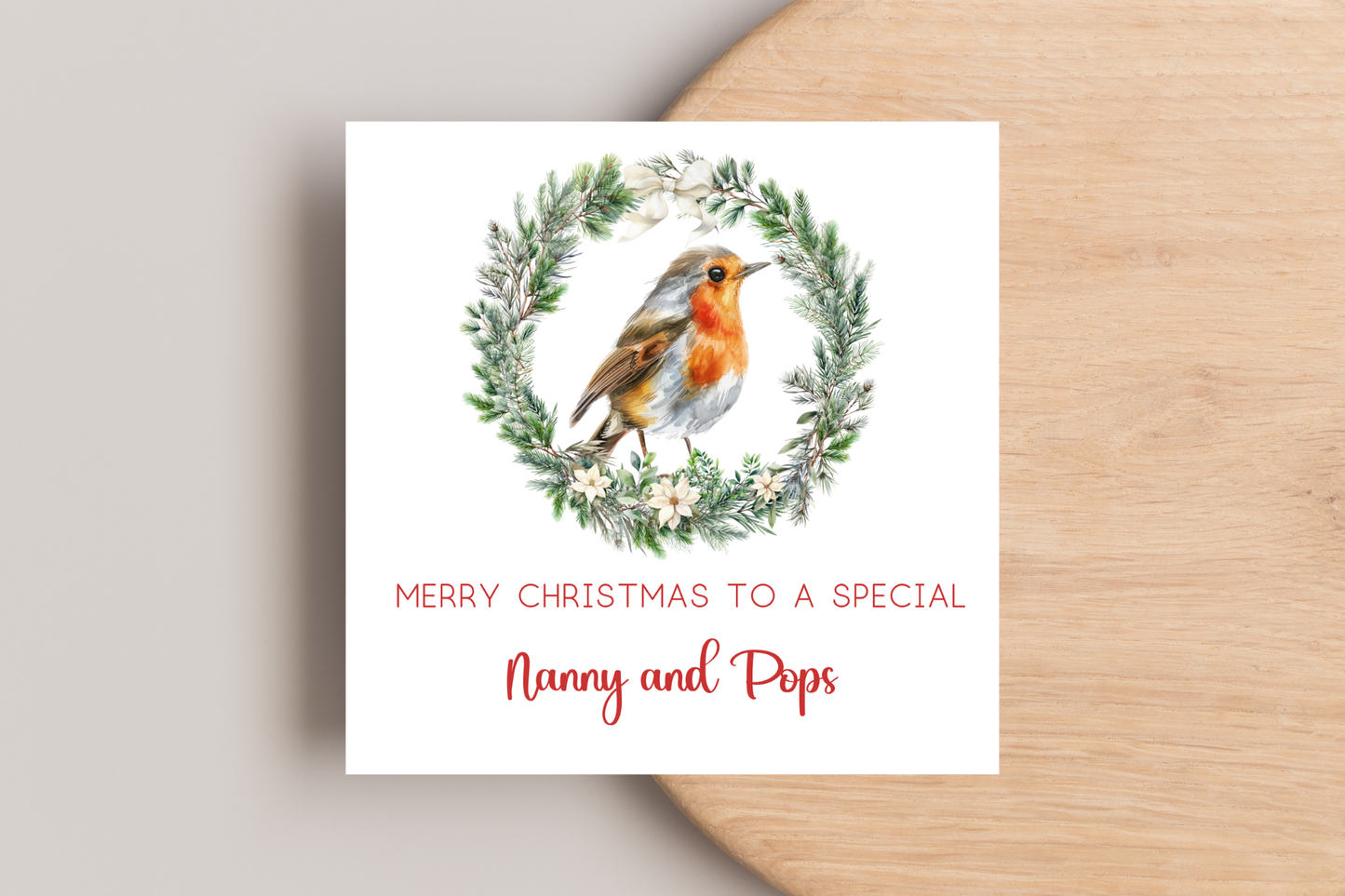Personalised Robin in Wreath Christmas Card