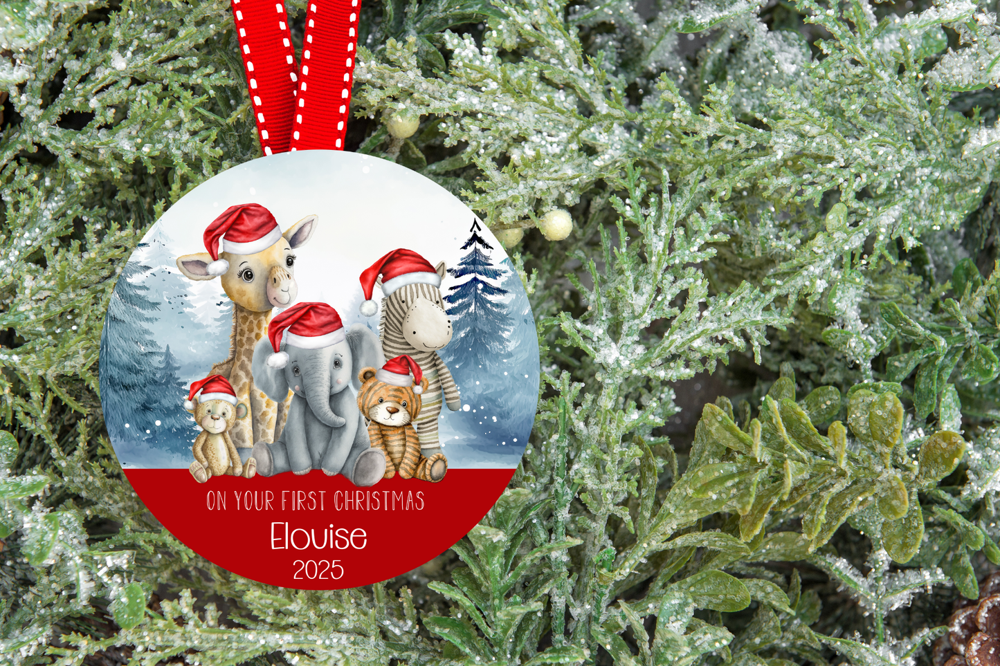 Personalised Safari Animal Christmas Tree Decoration
