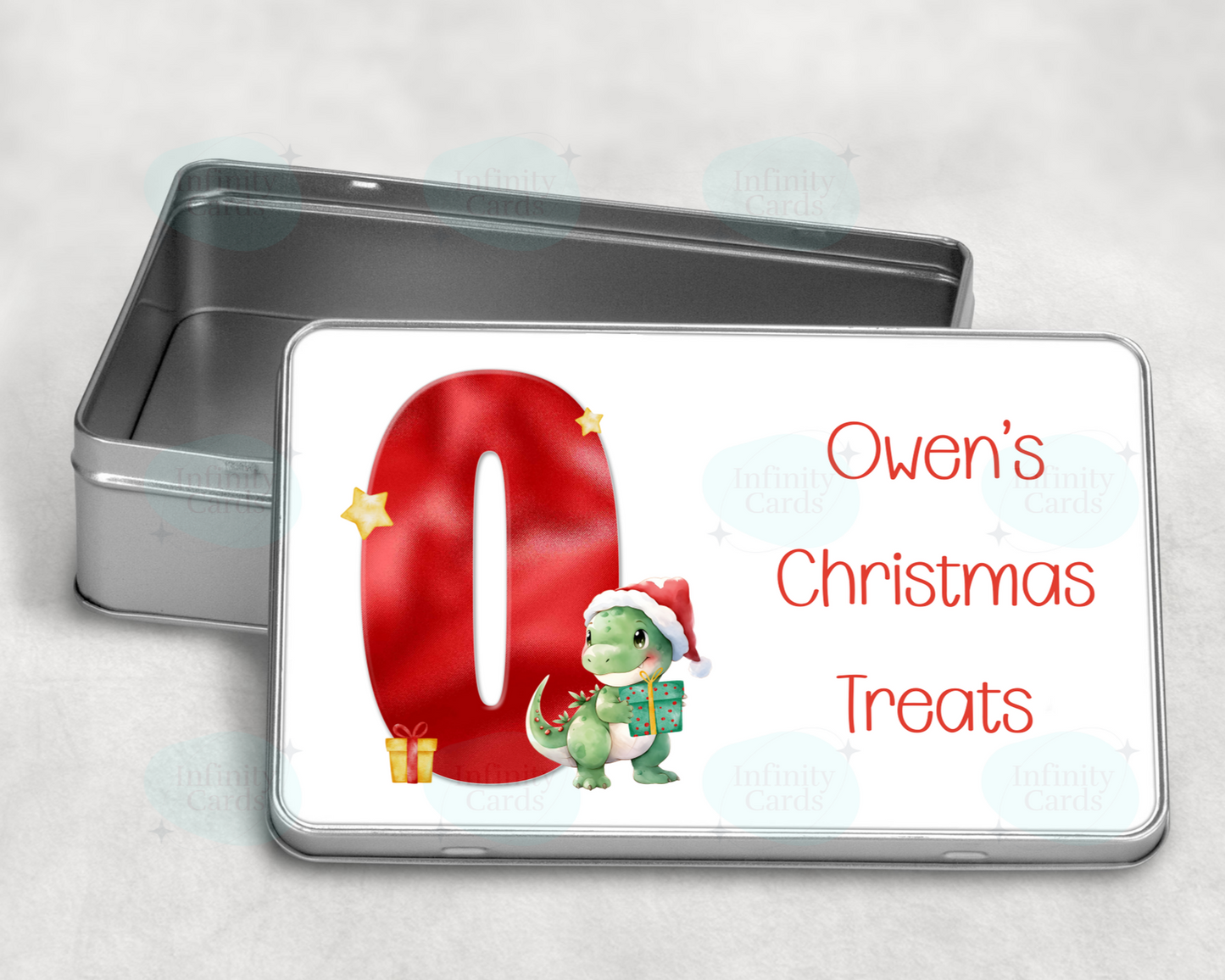 Personalised Dinosaur Initial Christmas Treat Tin