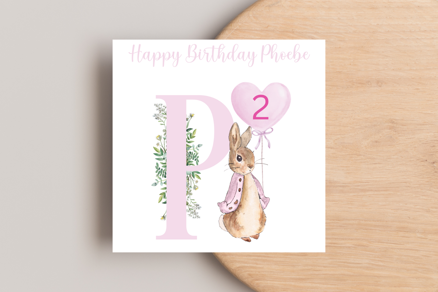 Personalised Peter Rabbit Pink Birthday Card