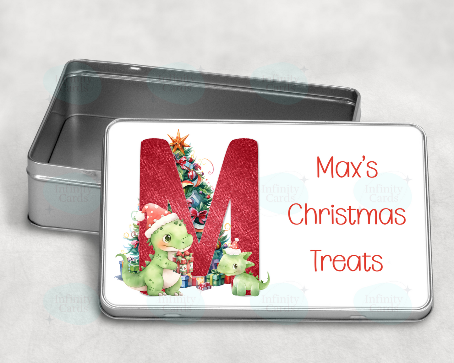 Personalised Dinosaur Initial Christmas Treat Tin
