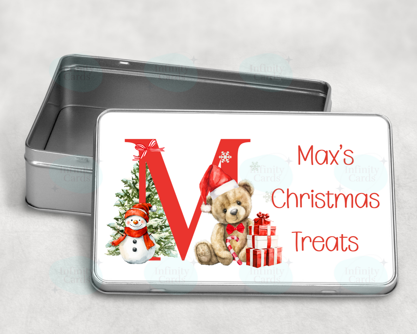 Personalised Teddy Initial Christmas Treat Tin