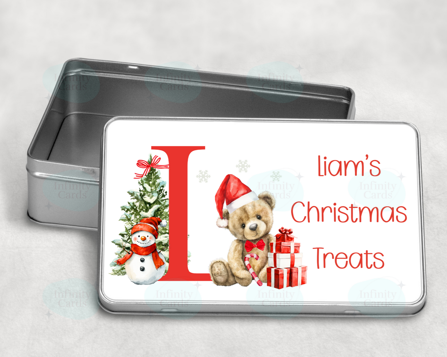 Personalised Teddy Initial Christmas Treat Tin