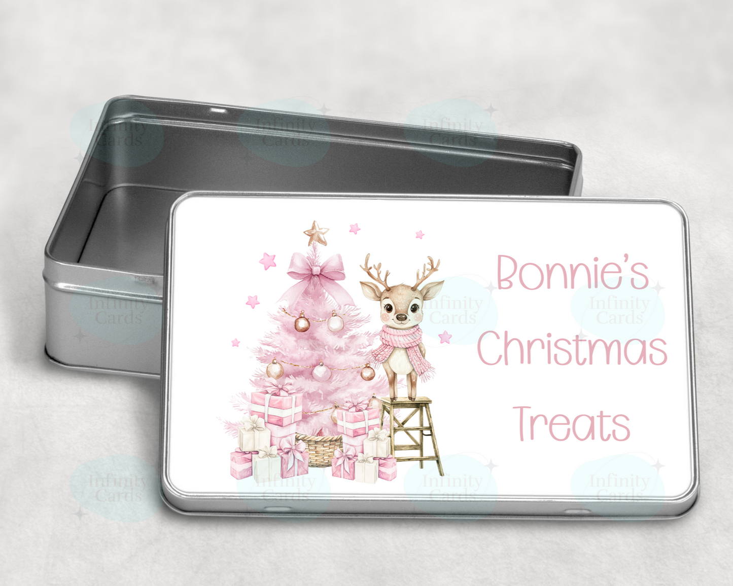 Personalised Reindeer Christmas Treat Tin