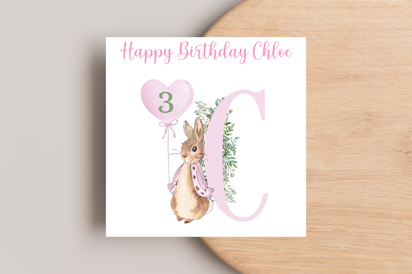 Personalised Peter Rabbit Pink Birthday Card