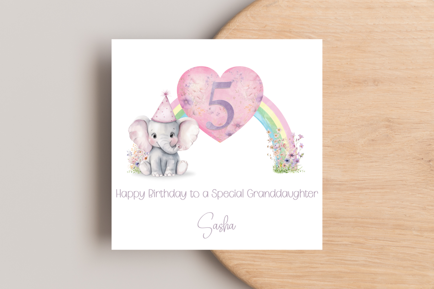 Personalised Elephant Rainbow Birthday Card