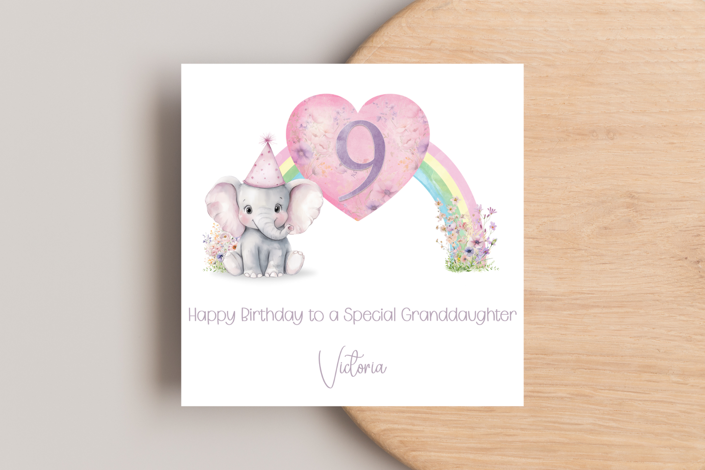 Personalised Elephant Rainbow Birthday Card