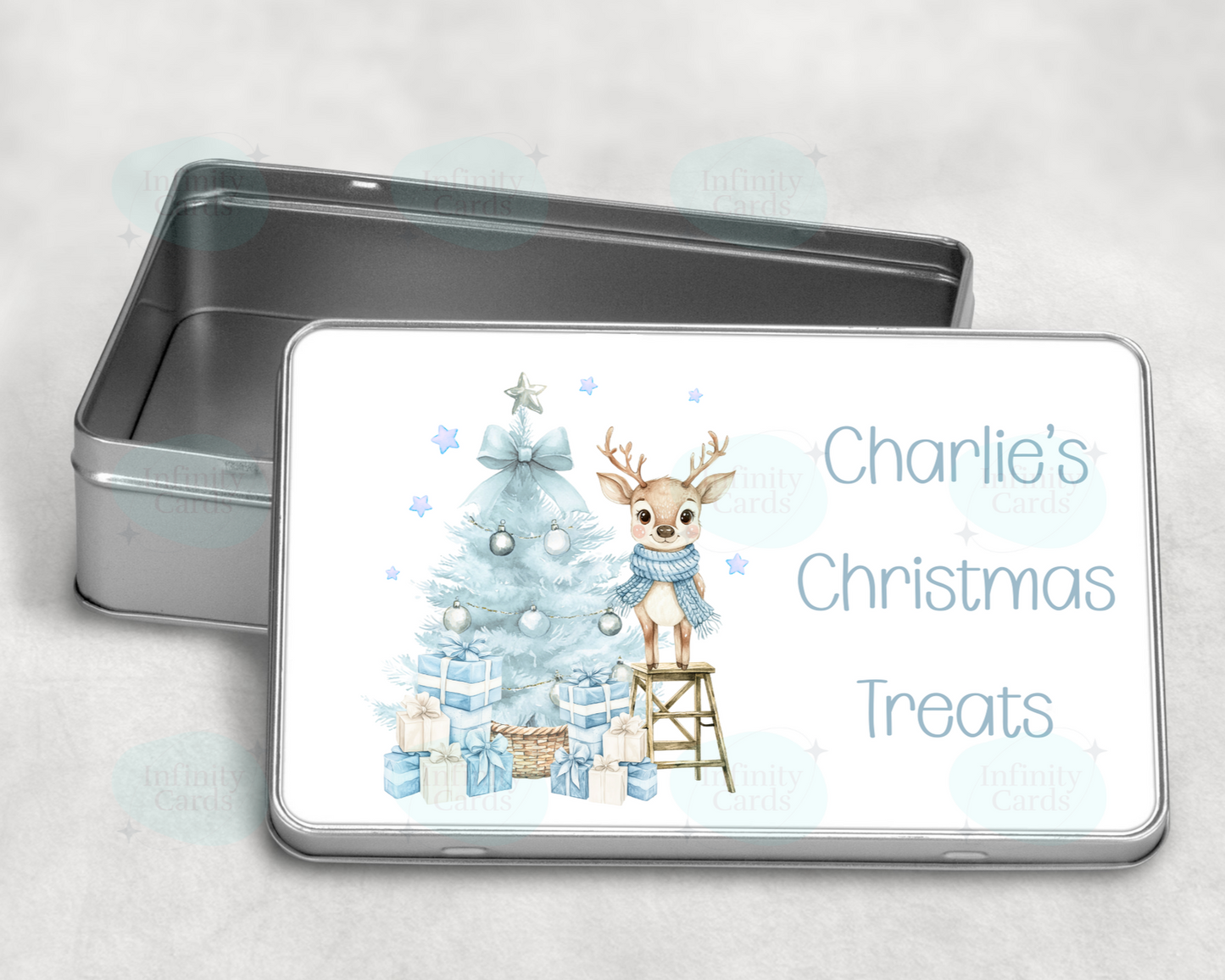 Personalised Reindeer Christmas Treat Tin