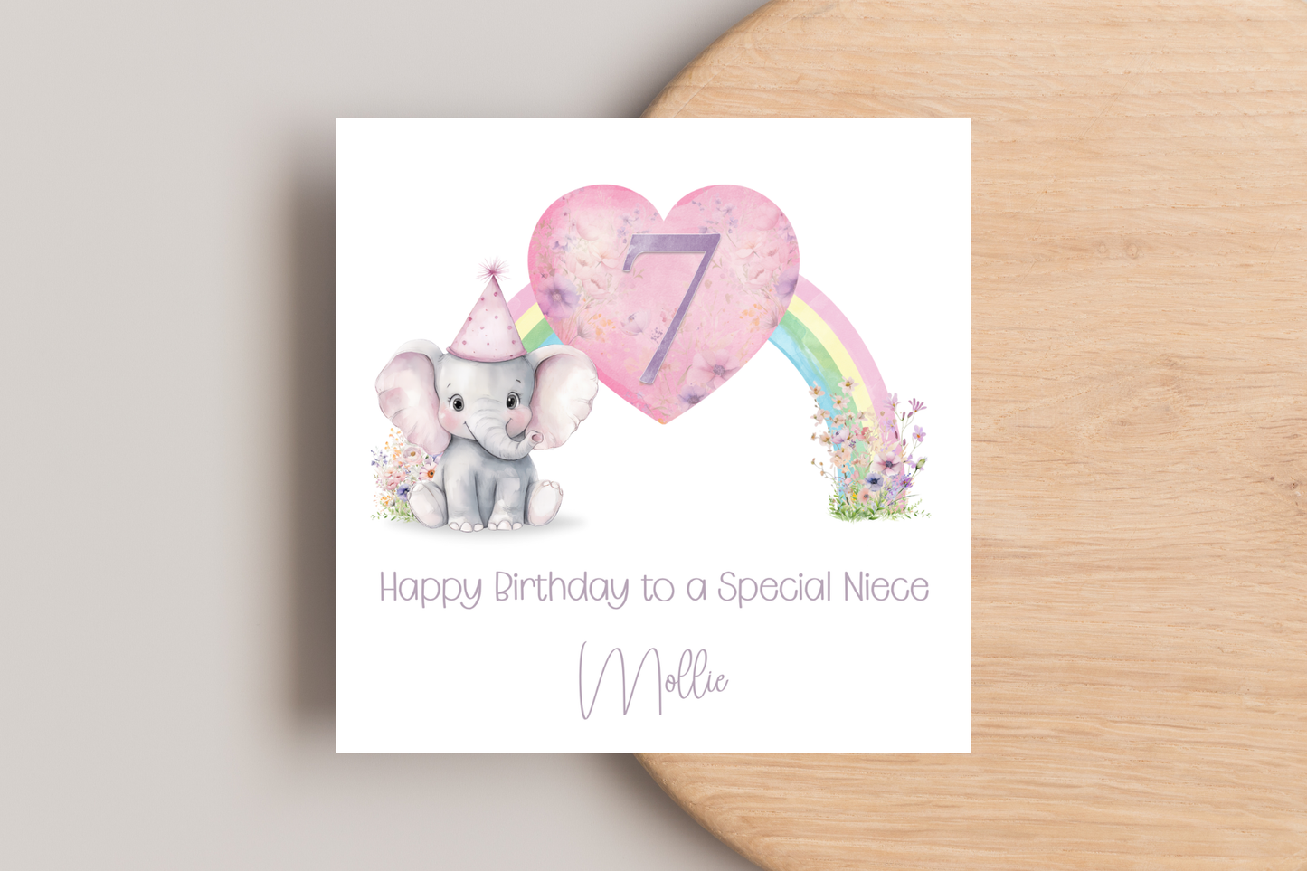 Personalised Elephant Rainbow Birthday Card