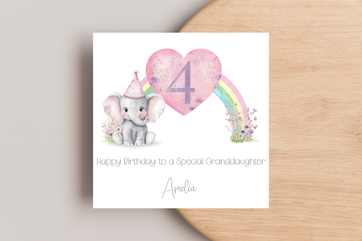 Personalised Elephant Rainbow Birthday Card
