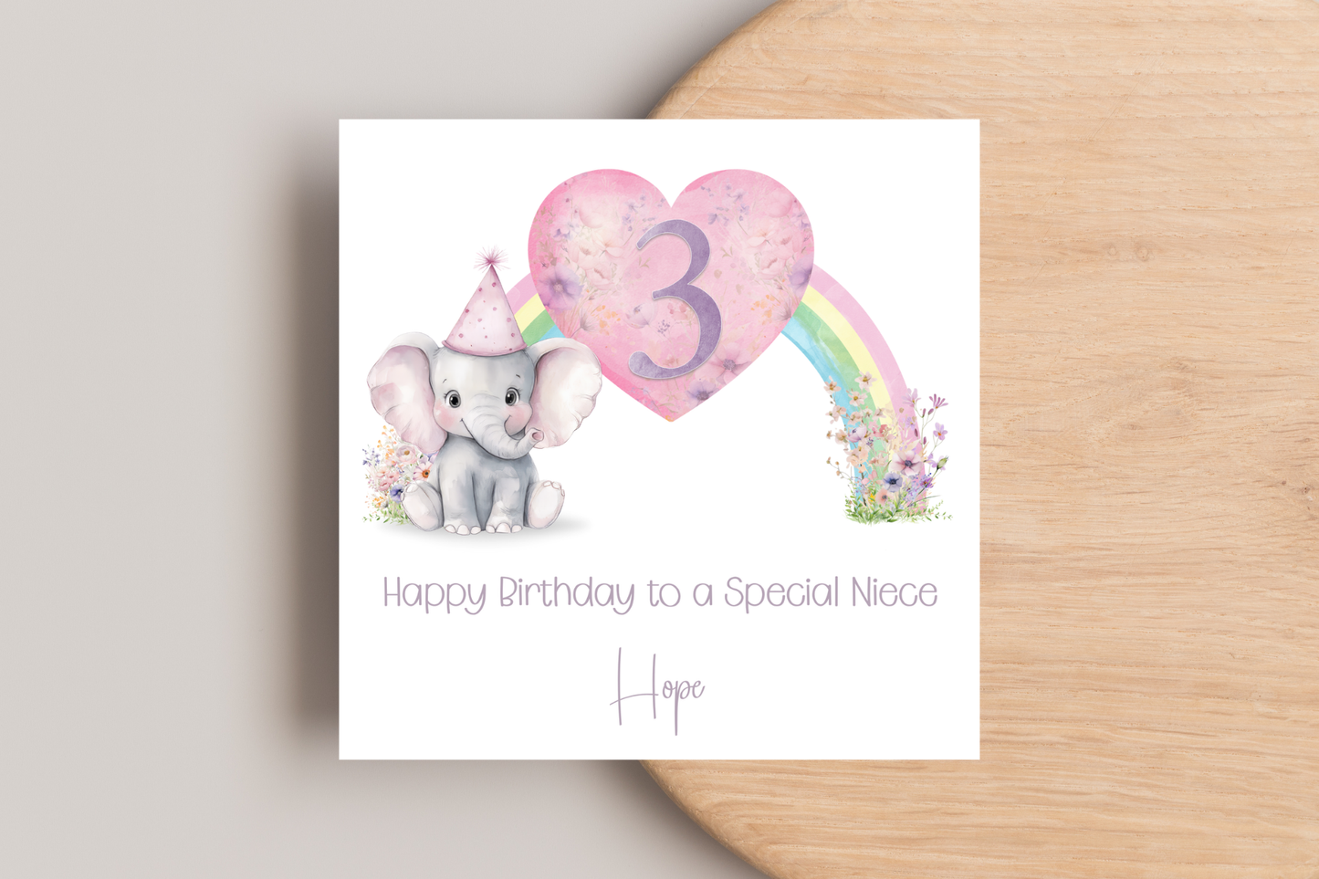 Personalised Elephant Rainbow Birthday Card