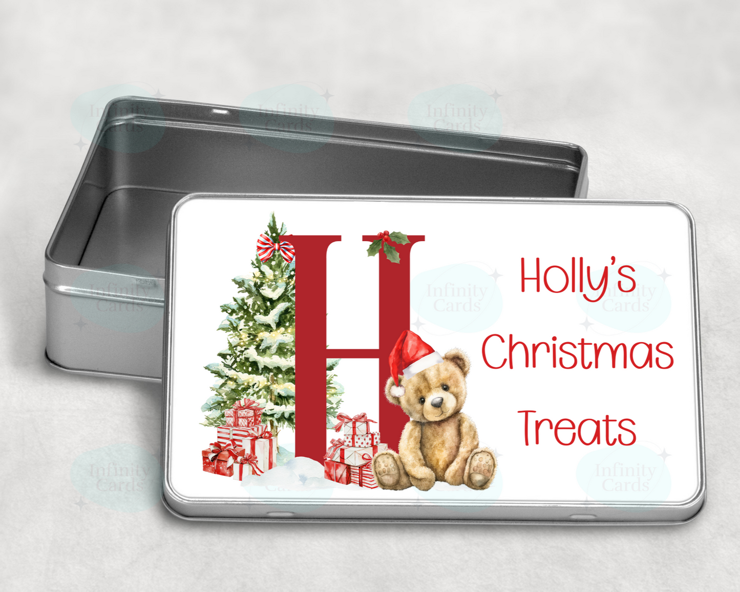 Personalised Teddy Initial Christmas Treat Tin