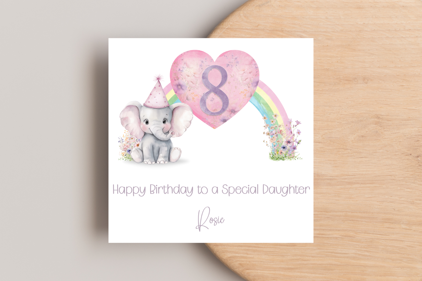 Personalised Elephant Rainbow Birthday Card