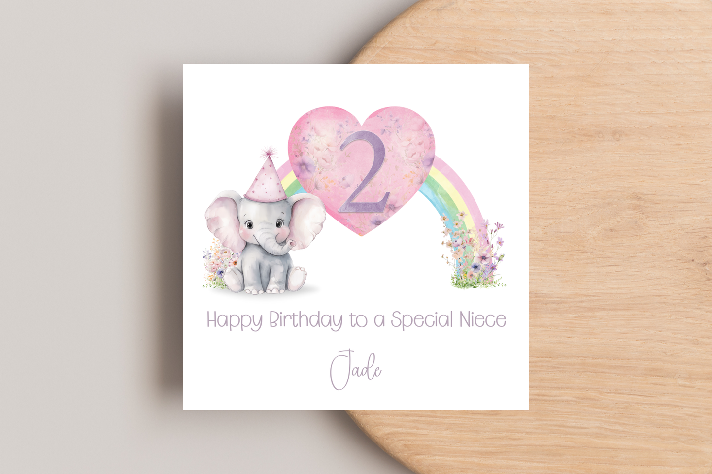 Personalised Elephant Rainbow Birthday Card