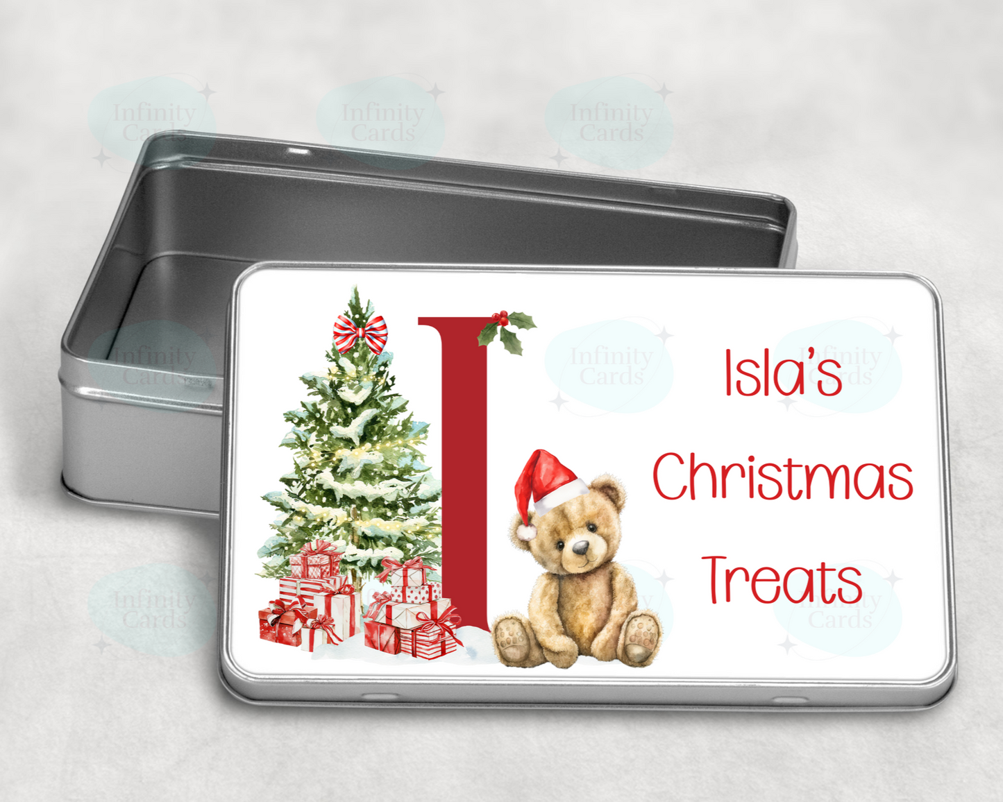 Personalised Teddy Initial Christmas Treat Tin