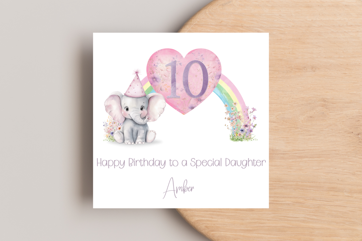 Personalised Elephant Rainbow Birthday Card
