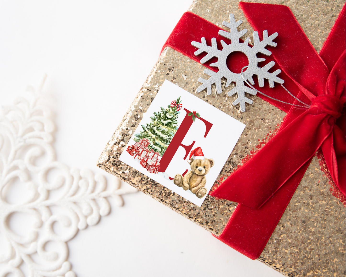 Teddy Bear Initial Christmas Present Labels