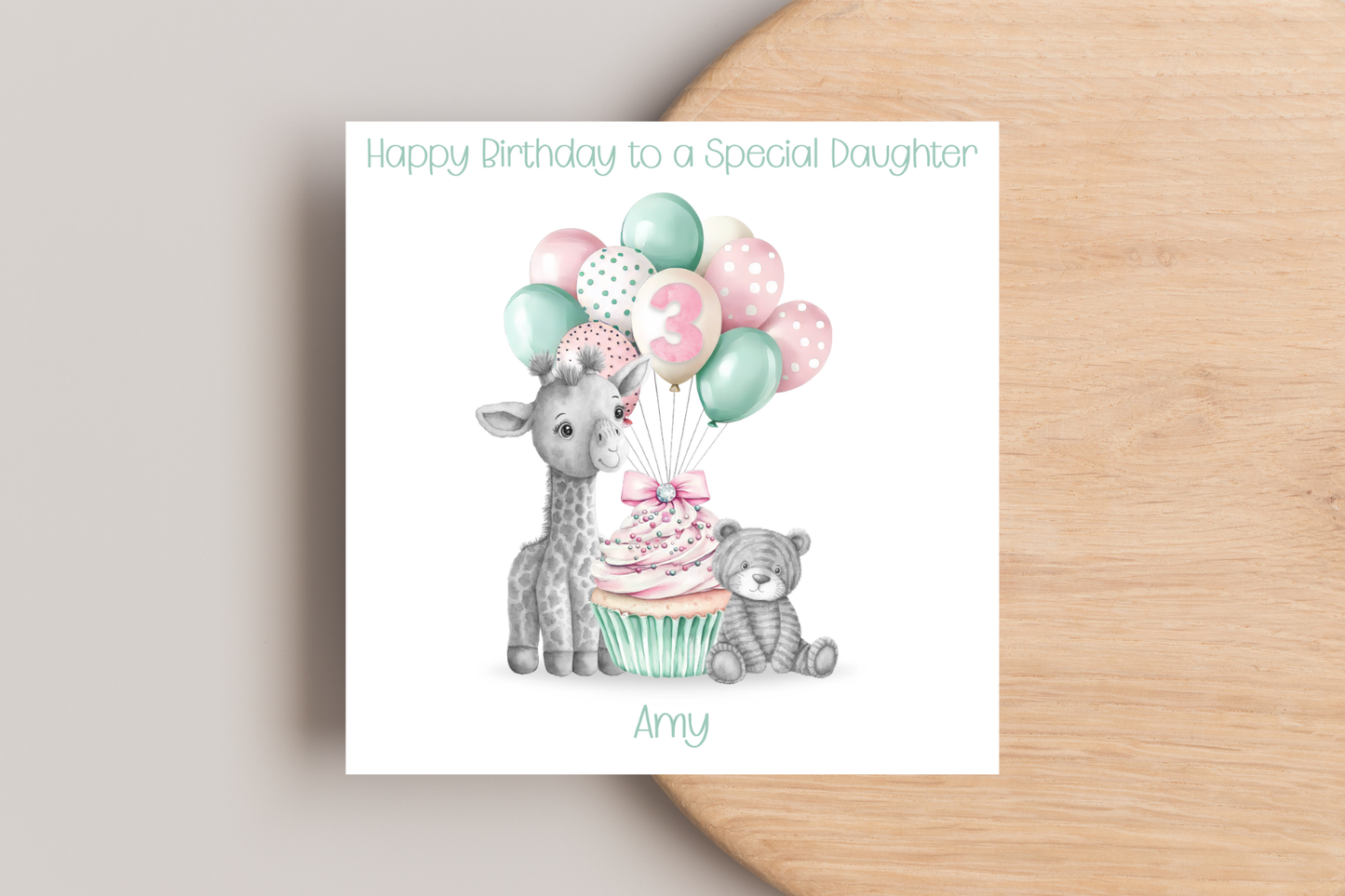 Personalised Giraffe and Bear Birthday Card