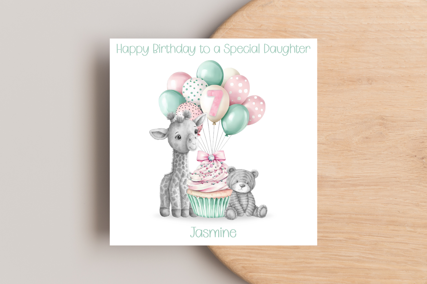 Personalised Giraffe and Bear Birthday Card