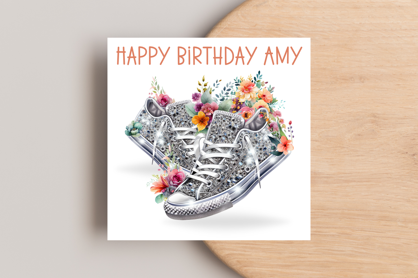 Personalised Silver Glittery Sneaker Birthday Card