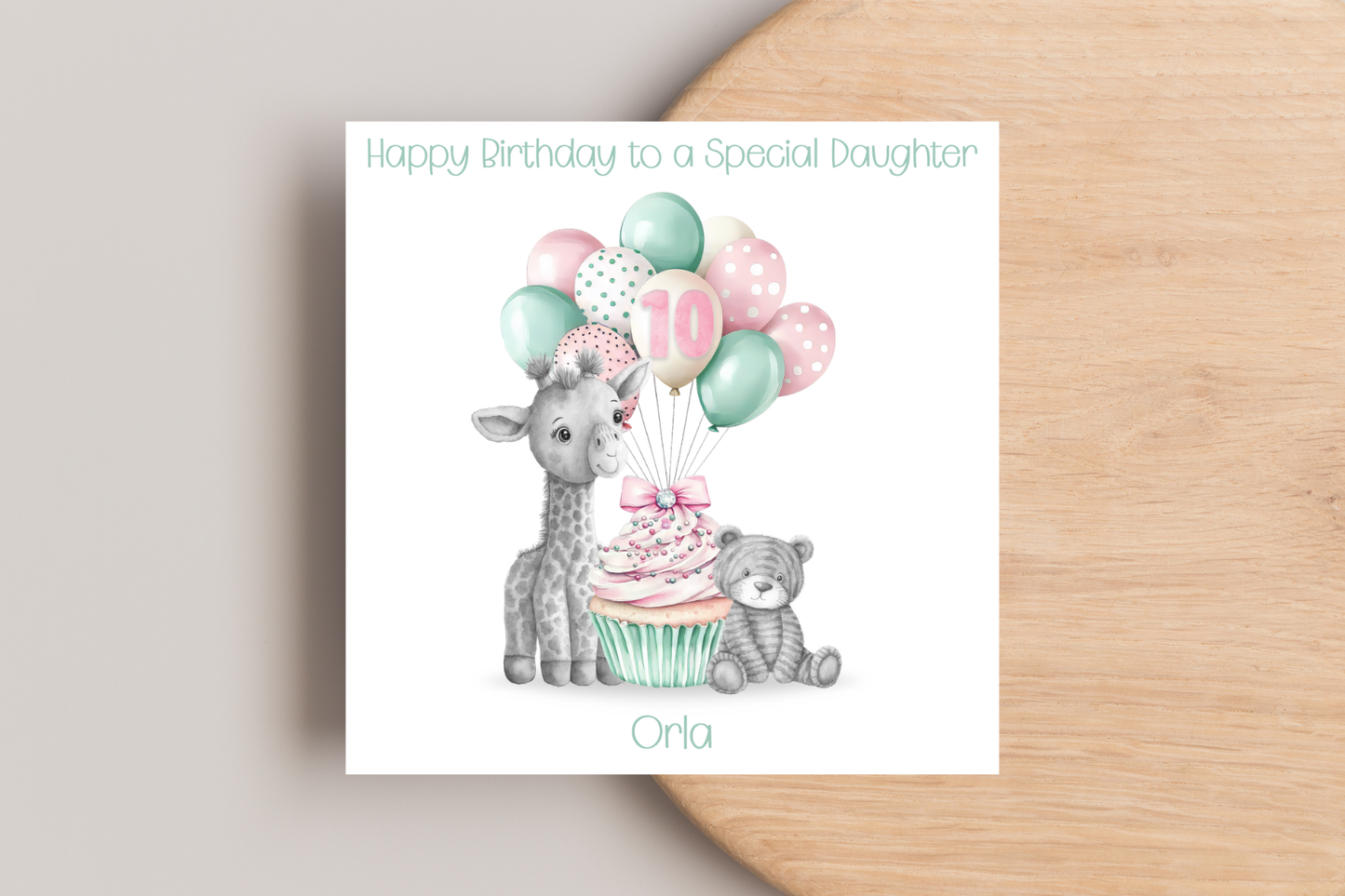 Personalised Giraffe and Bear Birthday Card