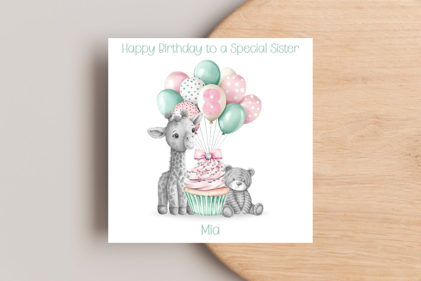 Personalised Giraffe and Bear Birthday Card