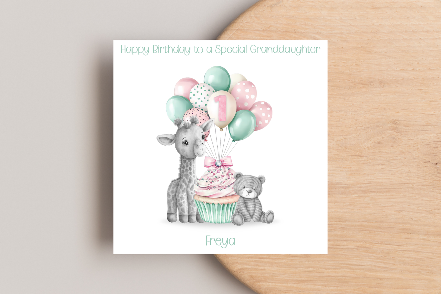 Personalised Giraffe and Bear Birthday Card