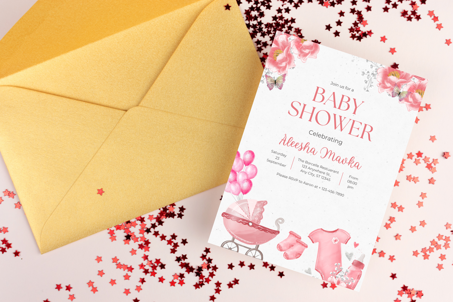 Editable Pink Baby Shower Invitation