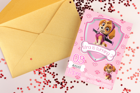 Personalised Editable Paw Patrol Skye Party Invitation