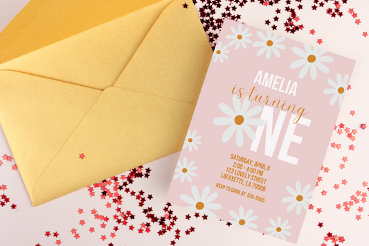 Editable Daisy 1st Birthday Party Invitation